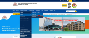 DSSSB website menu showing Important Information > Results > Latest Result link to open result page