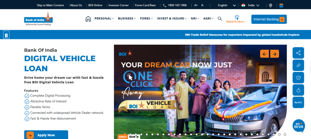 Bank Of India Website Home Page