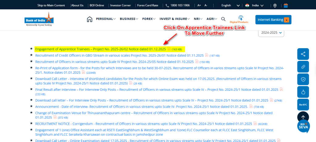 Bank of India Apprentice Recruitment 2026