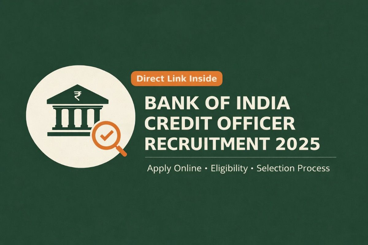 Featured banner for Bank of India Credit Officer Recruitment 2025 showing "Apply Online" and "Direct Link Inside" badges.