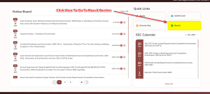 SSC website Quick Links showing the Result button to check SSC CGL Tier 1 Result 2025