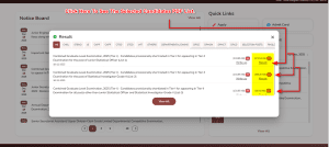 SSC Result pop-up showing SSC CGL Tier 1 Result 2025 PDF links for selected candidates list
