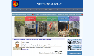 West Bengal Police official website homepage with top navigation and department tiles
