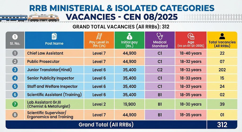 RRB Ministerial and Isolated Categories Recruitment 2026 Vacancy Details
